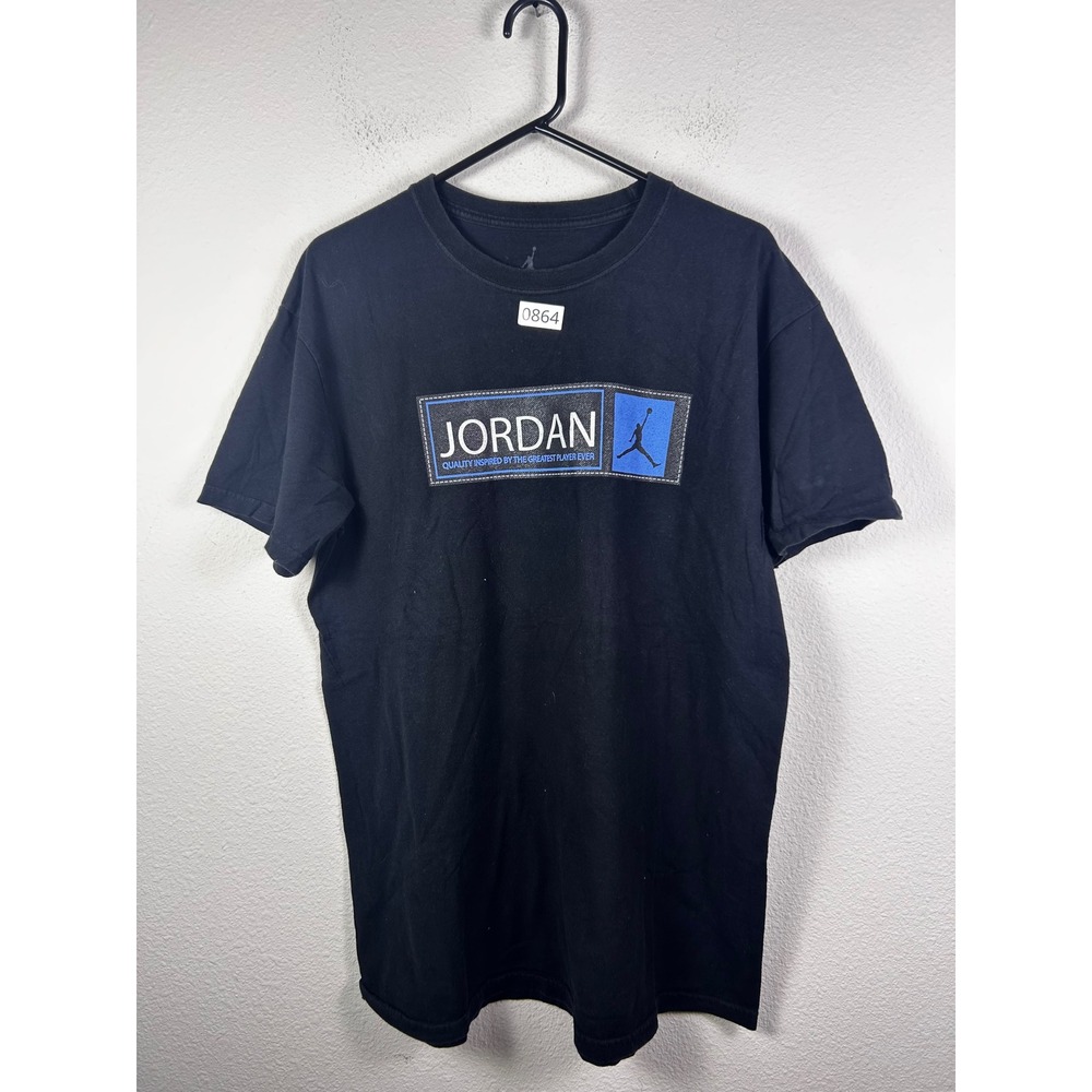 Jordan Brand Mens Black Jumpman Graphic T-Shirt Large Blue Logo Tee